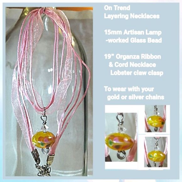 Artisan pendant 054L# Murano Glass Pendant Organza Necklace Layered Necklace 19" - Picture 3 of 4